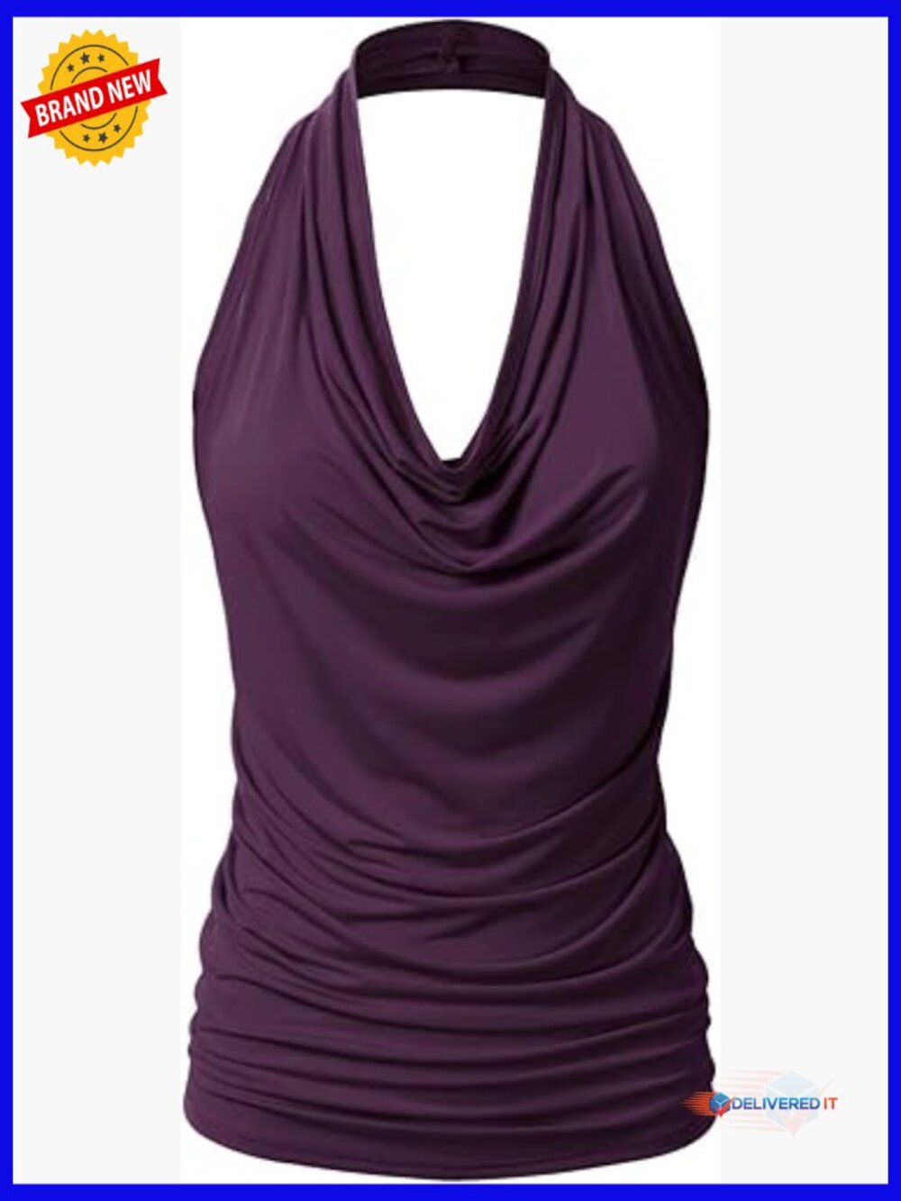 Casual Halter Tank Top Draped Front Open Back Sleeveless Stretchy Top